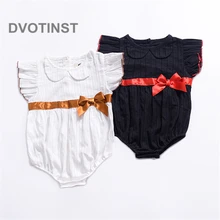 Dvotinst/Одежда для новорожденных девочек; хлопковый комбинезон с короткими рукавами и бантом; комплекты одежды для малышей; комбинезон с цветочным рисунком