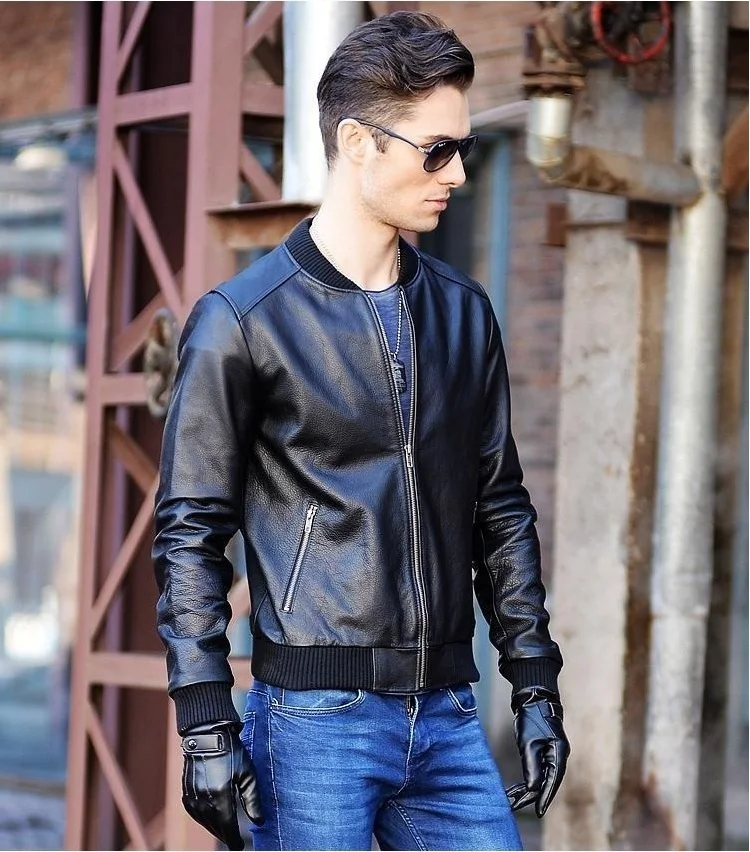 

Free shipping.Plus size mens black motorcycle leather jacket,homme giacca moto pelle,genuine cow leather,slim fit coat for man