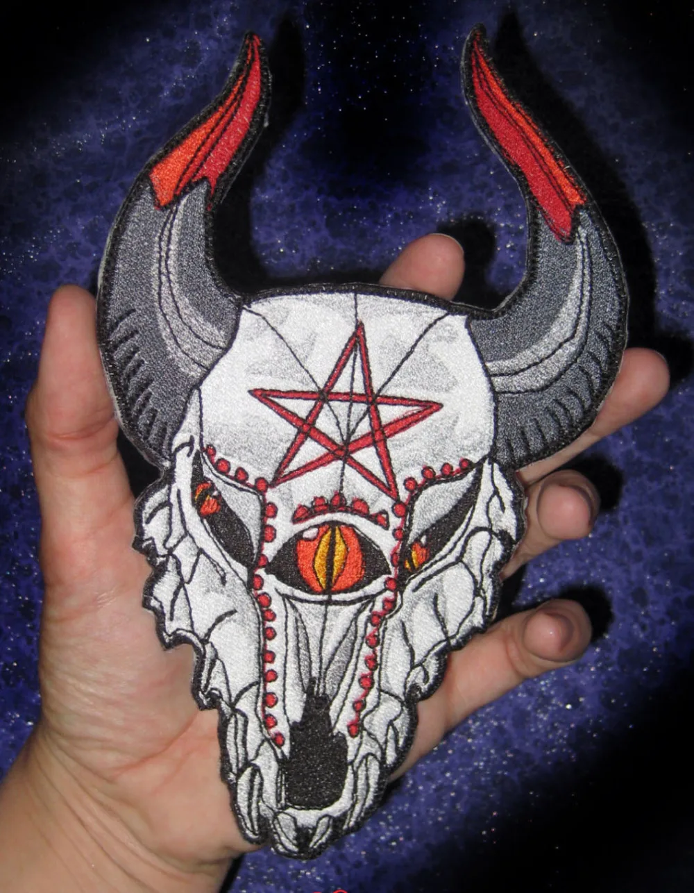 Evil Skull OX Bone Cross Embroidered Patch Applique Sew On Any Garment