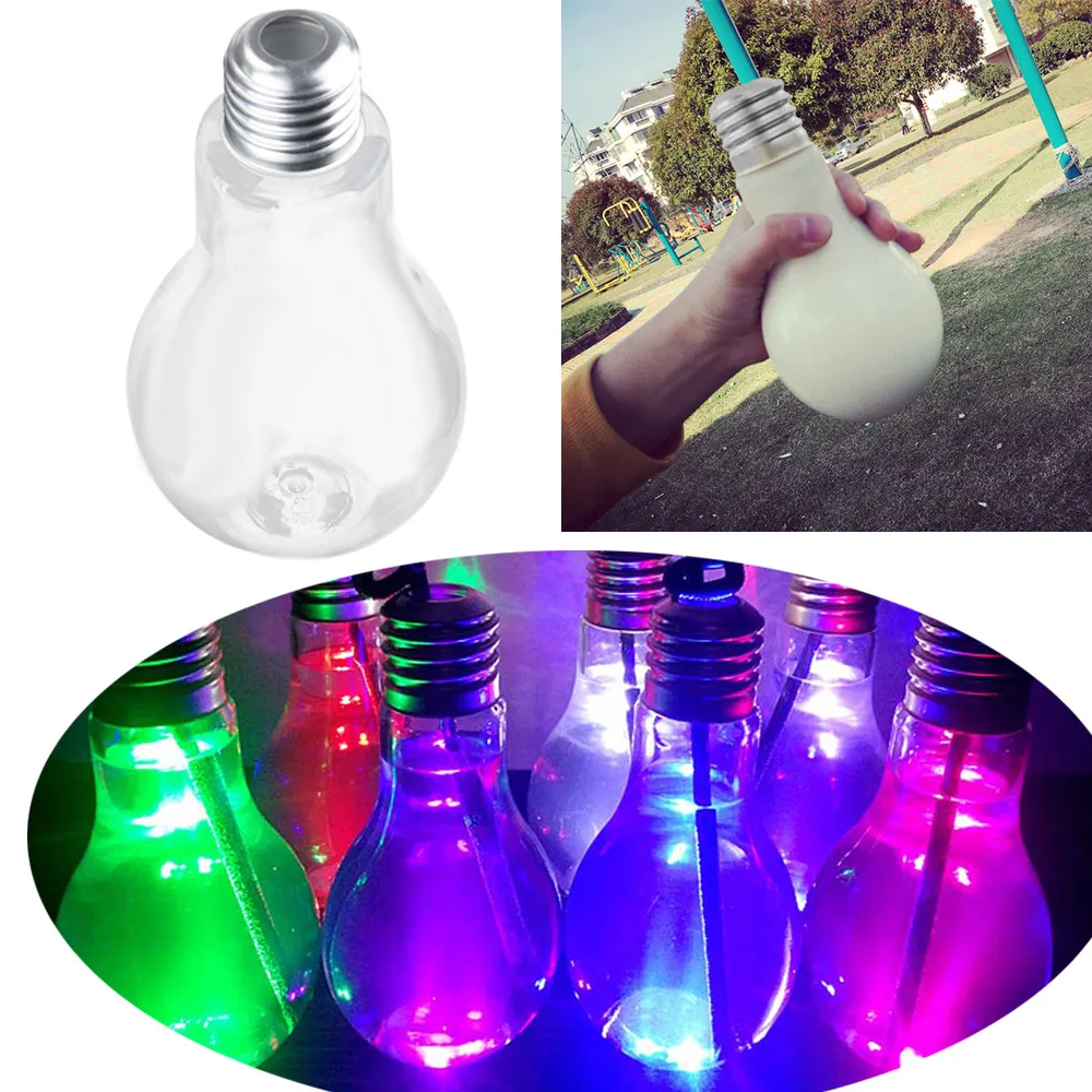 

300ml/400ml/500ml LED Glowing Bulb Water Bottle Brief Cute Milk Juice Light Bulbs Leak-proof silver gold plastic bulb