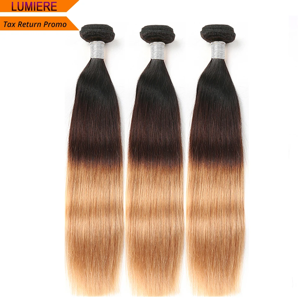 Lumiere волос 3 тона ломбер бразильские прямые пучки волос плетение 1B/4/27 не Реми Пряди человеческих волос для наращивания можно купить 3 или 4