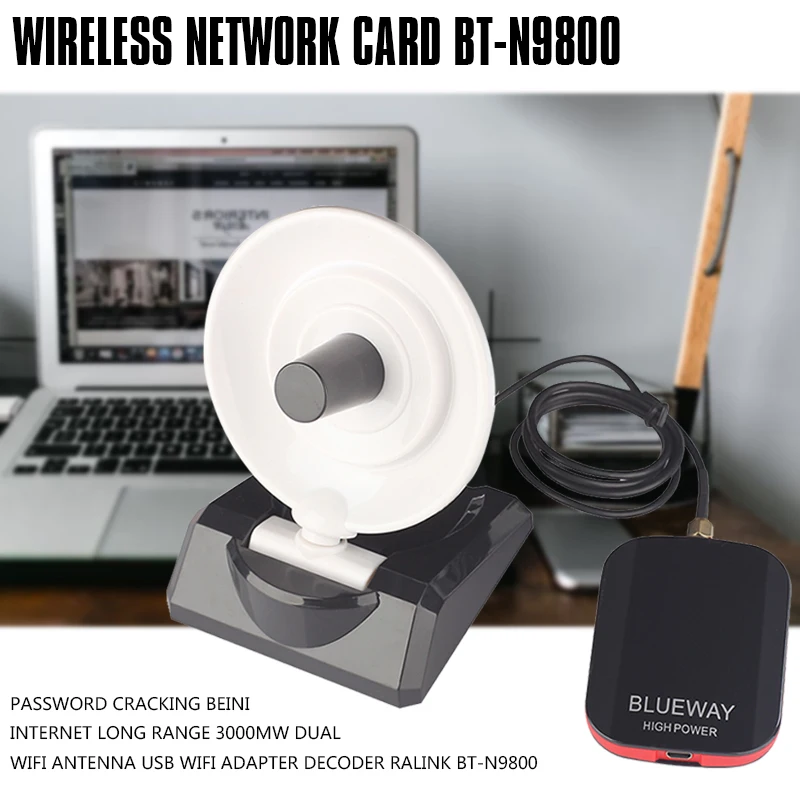 Wifi Password Cracking Beini Internet Long Range 3000mW Dual Wifi Antenna USB Wifi Adapter Decoder Ralink BT-N9800