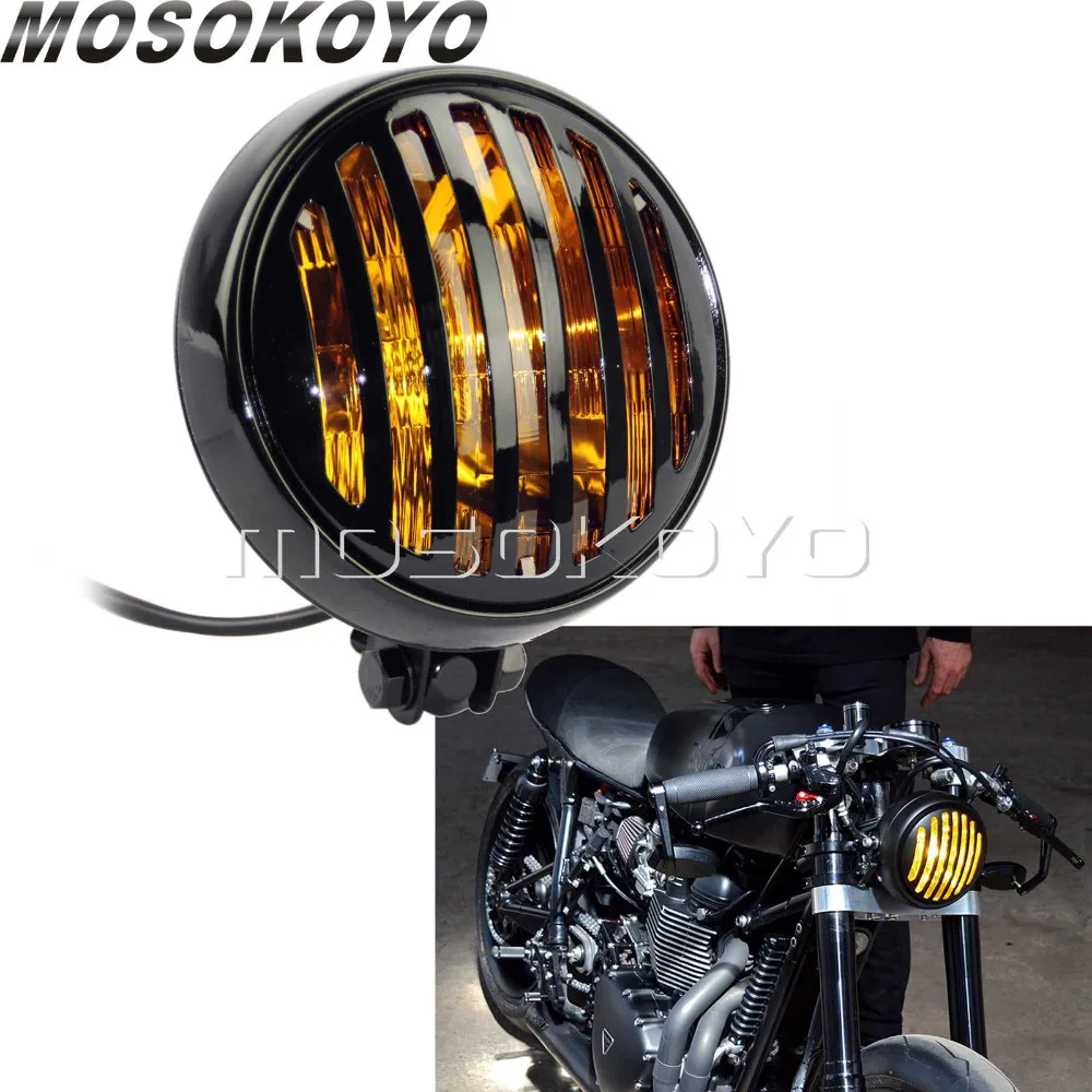 Винтажная фара для Harley Cafe Racer Chopper Bobber Cruiser ретро с желтым стеклом 5 75 дюйма| |