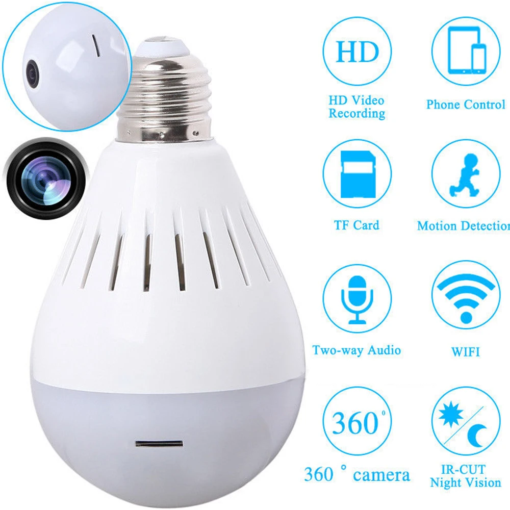 Full HD 1080P Wifi Camera Camcorder Light Bulb 360 Degree Panoramic Security Surveillance font b Wireless