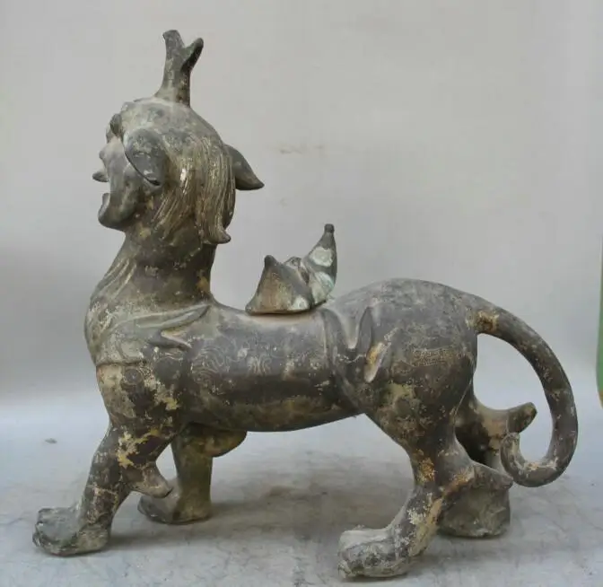 

S1506 16" Old Chinese Bronze animal exorcise Unicorn Beast Pi Xiu sculpture Statue discount 30% (C0324)