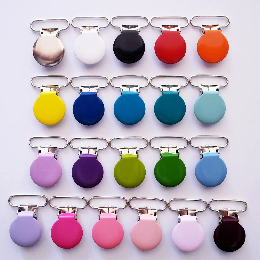 

Free Shipping 50 pcs 1'' 25mm Wide Round Metal Pacifier / Garment Enamel Painted Colored Pacifier Clips/Suspender Clips