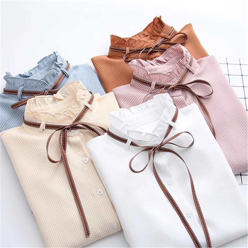 2018 New Female Chiffon Blouse Shirt Lady Solid Bow Shirt Loose Stand collar Women Long-Sleeved Shirts Dropshiping 2018 New Female Chiffon Blouse Shirt Lady Solid Bow Shirt Loose Stand collar Women Long-Sleeved Shirts Dropshiping