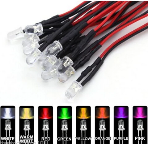 

20pcs/lot 3mm Pre-Wired LED Ultra Bright Water Clear Bulb 9v-12V Prewired LED