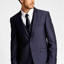 С отворотом, 2 пуговицы, темно-синий, модный, Terno Masculino, 3 предмета(куртка+ штаны+ жилет+ галстук), высокое качество, приталенные смокинги