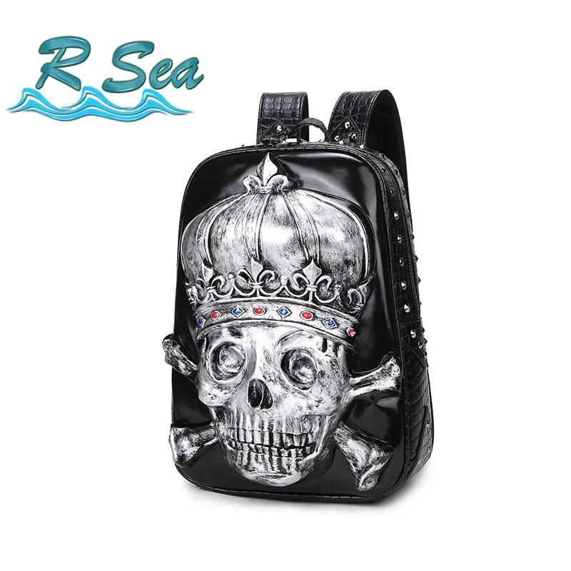 

Dropshipping Backpack Black Friday Skull Backpack men's Fashion Sports Pu Leather Bag Personality Rivet Student Bag