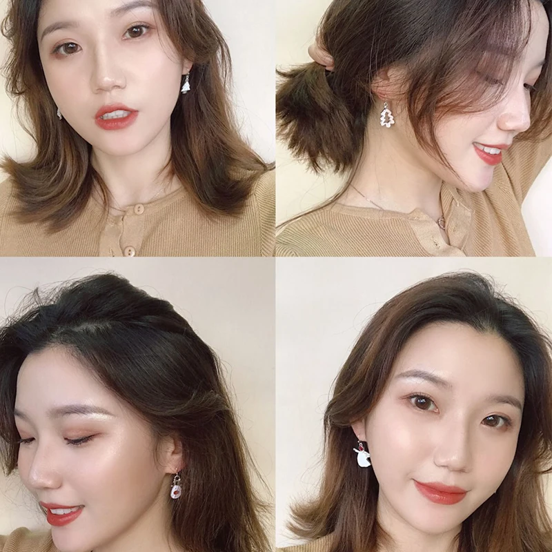 2018 New Fashion Christmas Cute Snowman Santa Claus Tree Elk Bell Bow Zircon Dangle Earrings for Women Holiday Jewelry | Украшения и