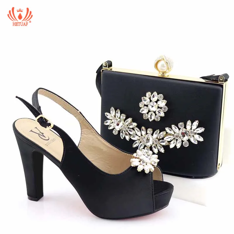 

2019 Wedding Pumps High Quality Black Color African Design Shoes And Bag Set To Match Italian Party Shoes With Matching Bags Set