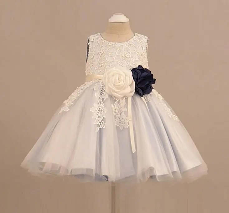 Летнее бальное платье с аппликацией из бисера, платье с цветочным узором для девочек, праздничные платья принцессы, свадебная детская одежда, одежда для малышей, Vestidos - Цвет: Небесно-голубой