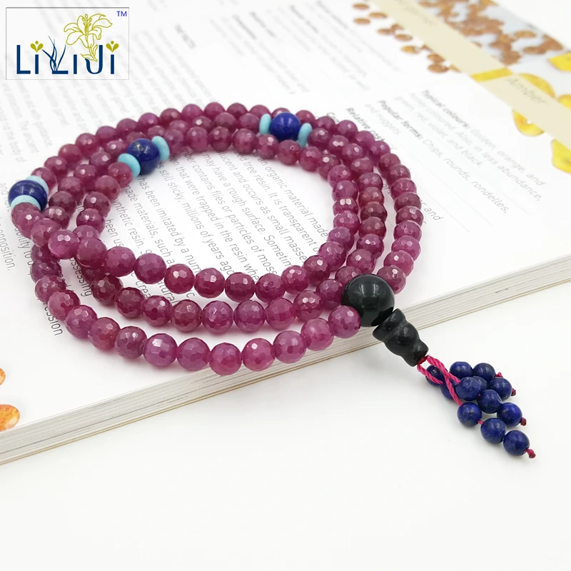 

Lii Ji Natural Faceted Ruby Lapis lazuli Amazonite MaLa Necklace