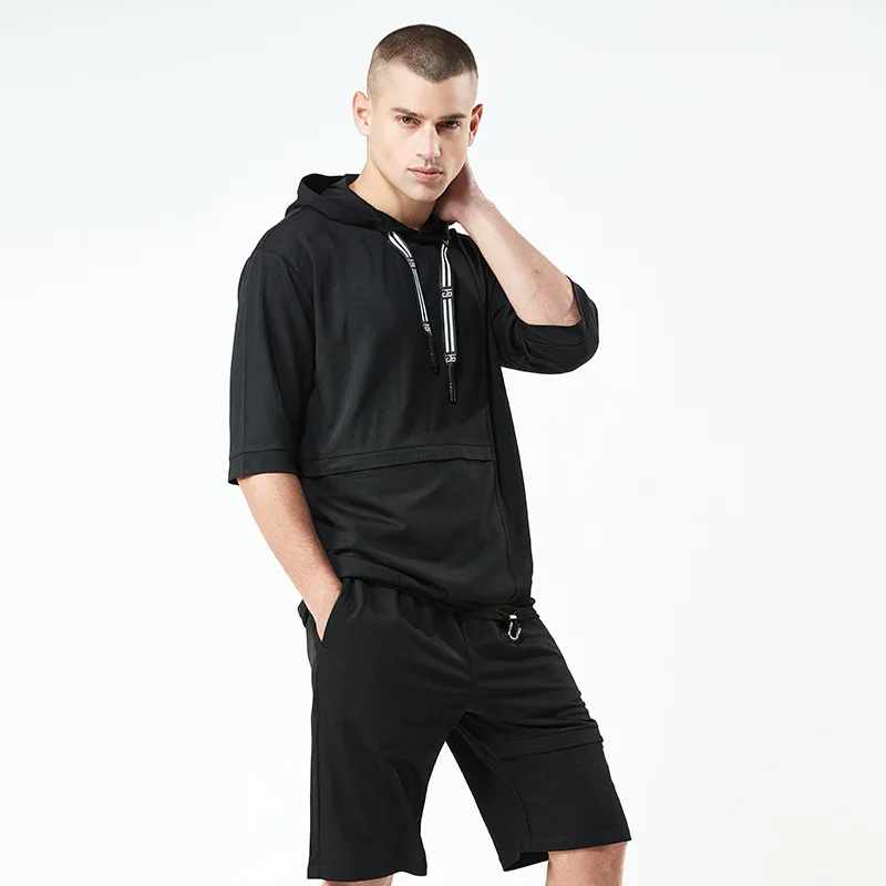 

Solid Color Mens Hoodies Tracksuit Set 2018 Summer Bodybuilding Track Suit Breathable Men Hoodie Sweat Suit Casual Male Set