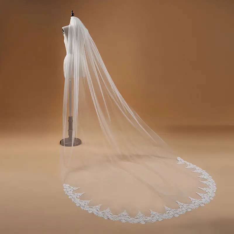 Voile Mariage 3M Однослойная Кружевная Свадебная Фата Белого Цвета Слонового Кости 