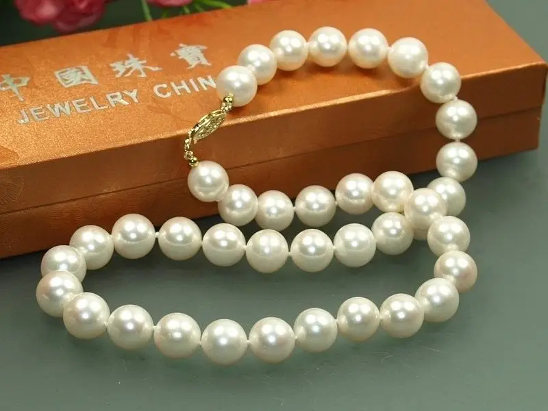 

Free Shipping >>>>>18'' 9-10mm AAA++ Australian Akoya south seas white pearl necklace 14K GYMU,