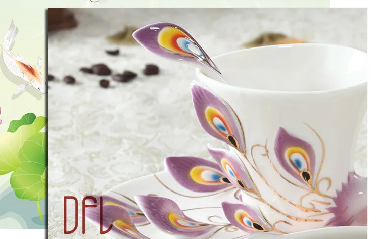 Европейский 3D персональный керамический креативный Павлин кофейная чашка блюдце костяной фарфор чашка блюдо ложка набор пара чашек чашки для воды
