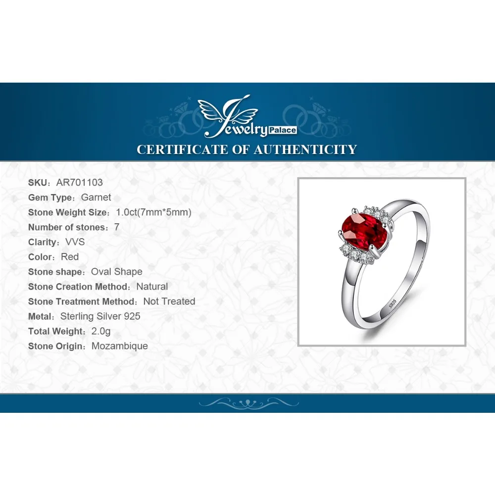 JewelryPalace anelli in argento Sterling 925 con granato rosso naturale ovale rosso per gioielli da donna con pietre preziose di fidanzamento di moda