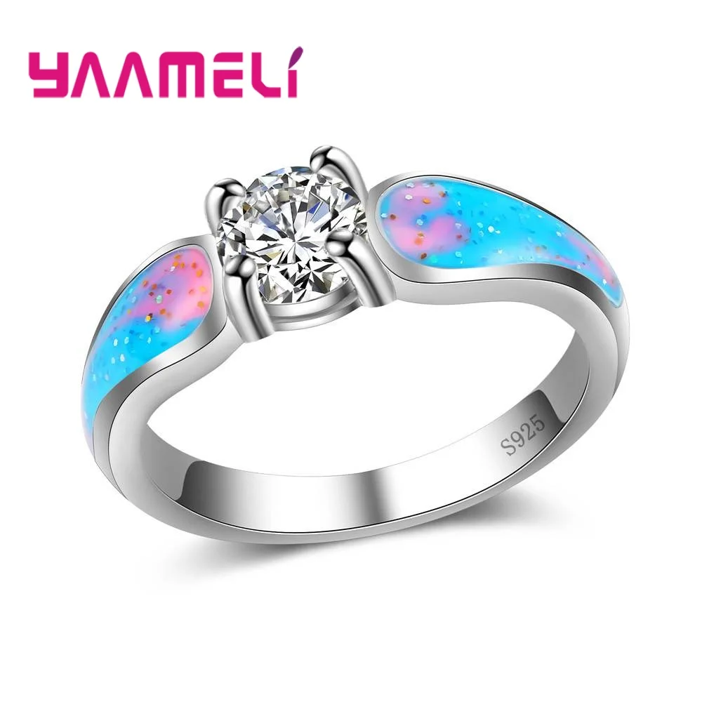 

YAAMELI Fashion Colorful Sparkling 925 Sterling Silver Ring For Women Vintage Gem Crystal Opal Jewelry Best Quality