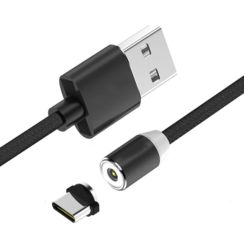 1 м/2 м Магнитный кабель с нейлоновой оплеткой светодиодный usb-кабель с круглой головкой для зарядки смартфонов iphone 5 6 7 samsung S8 S9 huawei Xiaomi - Тип штекера: black  for type c