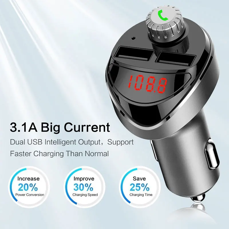 Vehemo 12 V-24 V 3.1A FM передатчик Dual USB TF карты Bluetooth автомобильный набор, свободные руки, MP3 микрофон автомобильный умный музыкальный плеер