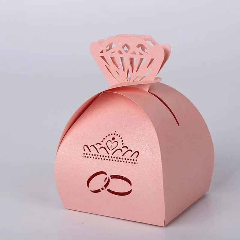 100 шт./лот) Лазерная резка, для свадьбы кольцо Корона розовая коробка конфет Обручение подарочные сувениры алмаз коробка для вечерние украшения B077 - Цвет: Pink