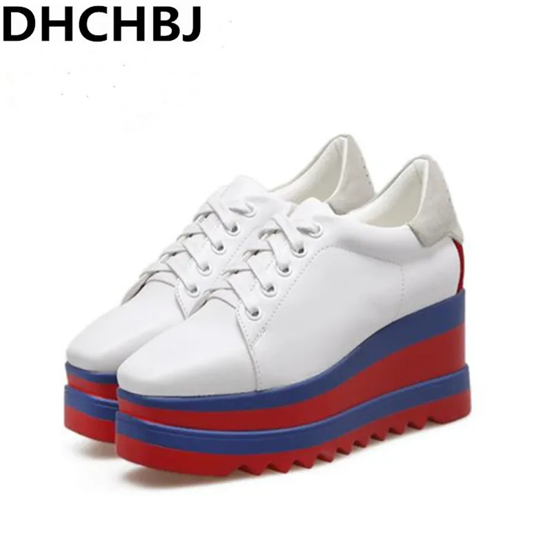 

Platform Wedges Shoes 7CM Woman's High Heels Fashion Square Toe Lace Up Platform Heels Casual Women Creepers