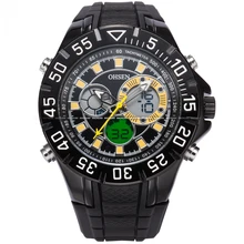 OHSEN Oversized Yellow Dual Time Zone Date Alarm Stopwatch Quartz Rubber reloj hombre Men Running Digital Sport Watches /OHS229