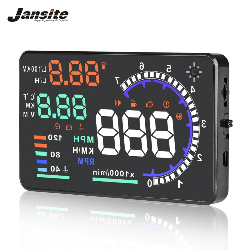 

Jansite HUD Head Up Display Multi-Color Warning System for OBDII interface Reflective Film Projector Windshield Car-styling