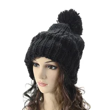 Женская вязаная однотонная шляпа, топ с шариками, простая теплая женская шапка для зимы HSJ88