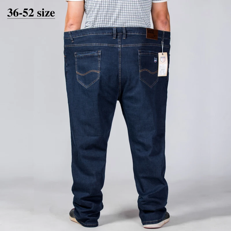 Pantalones vaqueros de talla grande para hombre, Jeans rectos clásicos 44, 46, 48, 50, 52, pantalones vaqueros informales elásticos holgados de marca, negro azul|Pantalones vaqueros| - AliExpress