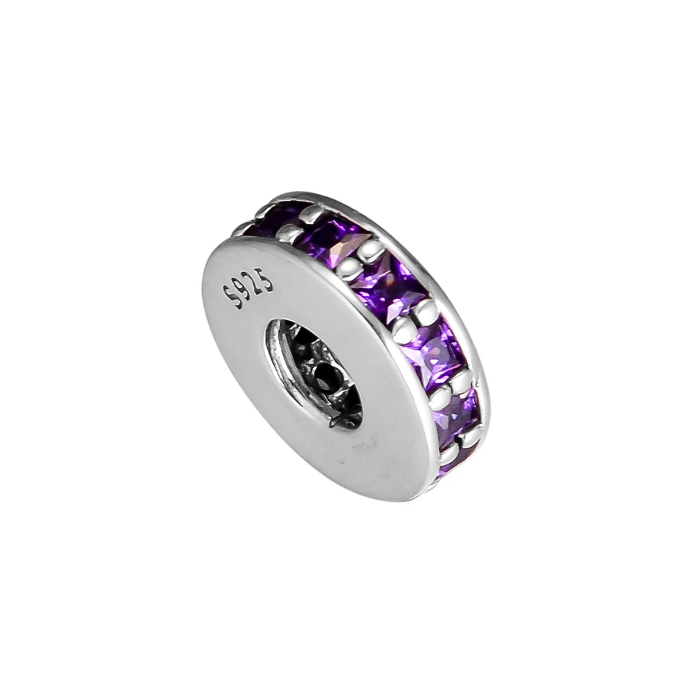 Подходит для Pandora Браслеты Eternity талисманы с Королевский Фиолетовый Кристалл серебряные бусины 925 пробы