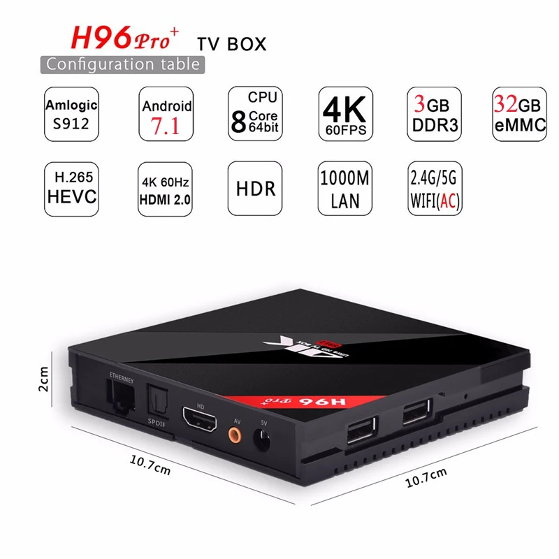 H96 Pro Plus android smart tv box 7,1 Amlogic S912 Восьмиядерный 3g/32G двойной wifi BT4.1 4K H96pro+ PK X96 медиаплееры