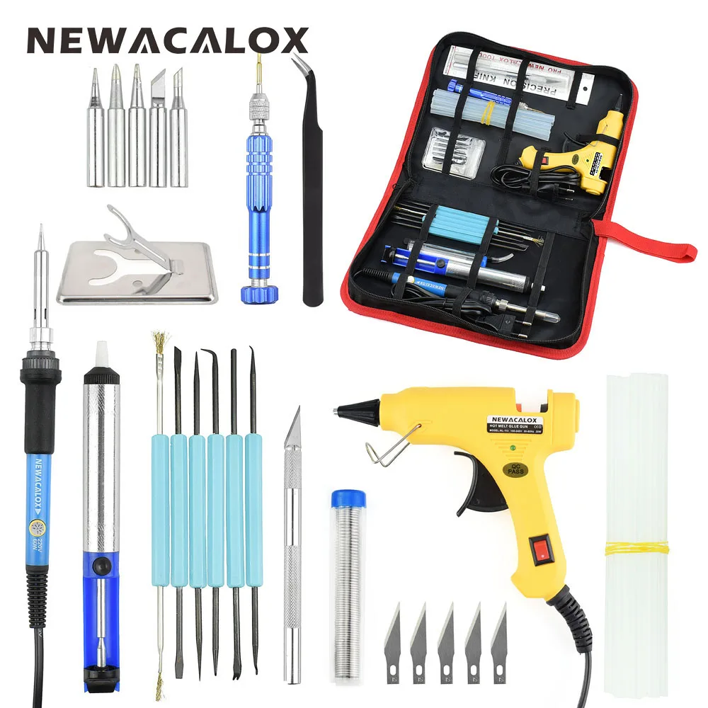 NEWACALOX 12-in-1 Set EU 220V 60W DIY Adjustable Electric Soldering Iron Welding Kit Screwdriver Glue Gun Repair Carving Knife NEWACALOX 12-in-1 Set EU 220V 60W DIY Adjustable Electric Soldering Iron Welding Kit Screwdriver Glue Gun Repair Carving Knife
