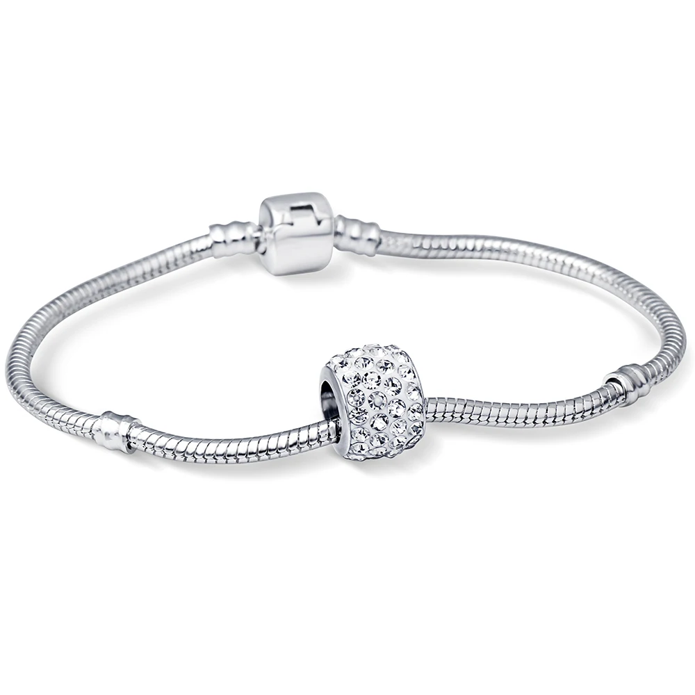 

New wholesale Fashion jewelry Charms Bracelets With Silver Crystal beads Snake Chain bracelets