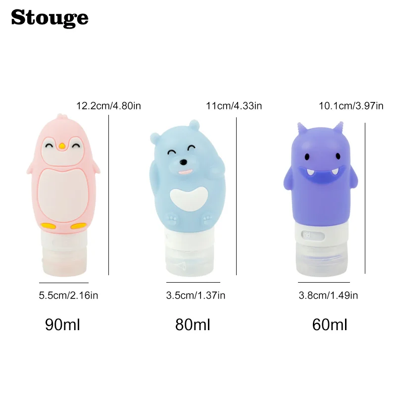 

Stouge 1PC Cartoon Refillable Cosmetic Lotion Bottle Silicone Soap Shampoo Bottle Bath Shower Press Bottle Container 60/80/90ML