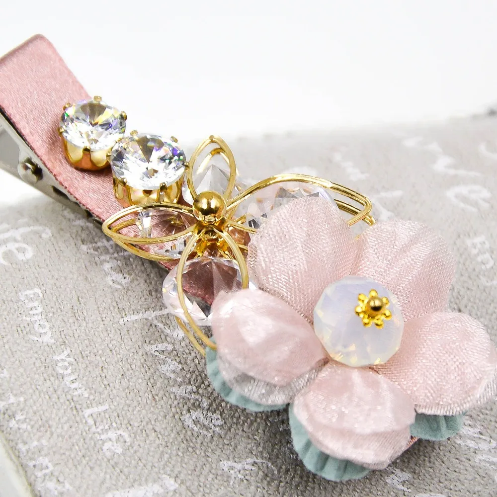 

2.5 inches Well-made Alligator hair clip silk flowers and rhinestones accessories duck clip for women and girls