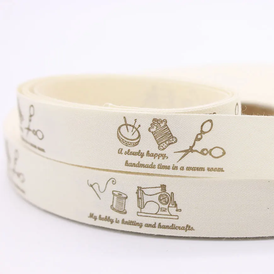 

20MM Sew Series Cotton Webbing Handmade Decorative Label Printed Grosgrain Webbing Ribbons For DIY Scrapbooking Sewing Wrapping