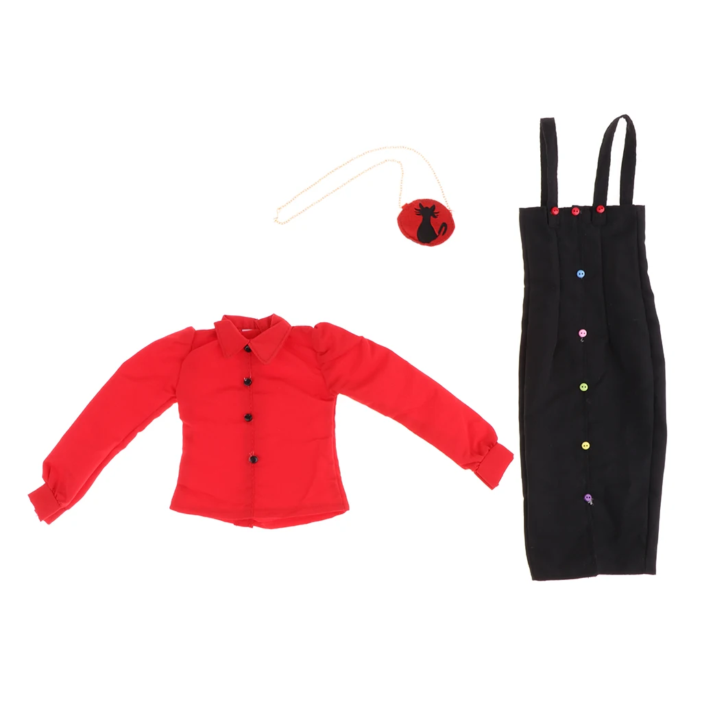 1/3 BJD Doll Clothes Outfit Shirt Suspender Long Pants Overalls with Mini Bag for Girl Gift