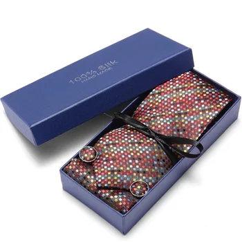 

Colorful Polka Dot New Male Tie Set Necktie Polyester Handmade Classic Dress Necktie Set Gift Box Packing red Dots Free Shipping