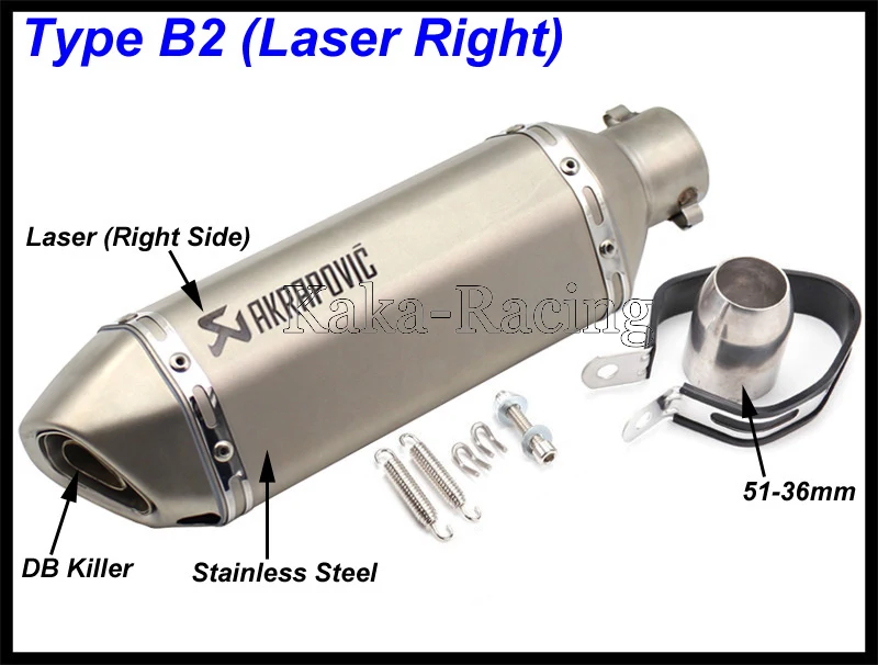 Впускной 51 мм глушитель выхлопной трубы мотоцикла левая лазерная маркировка Akrapovic выхлопная труба глушителя для мотоцикла спасательный наконечник с DB Killer - Цвет: Type B2