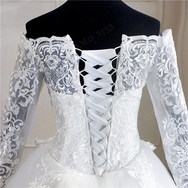 Vestido De Noiva размер больше свадебное платье кружевное с длинными рукавами вырезом