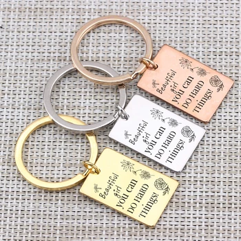 

Inspire Key Chain Hand Stamped Beautiful Girl You Can Do Hard Thing Graduation Girls Birthday Gift Keyring Motivational