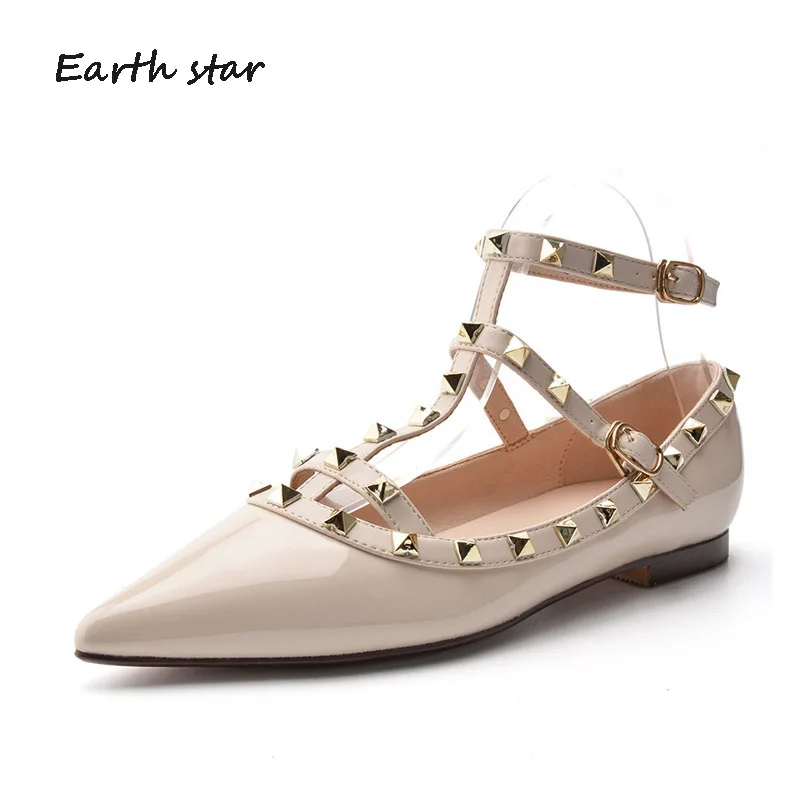 

Casual Flats Shoes Women Fashion Brand Rivets creepers zapatillas mujer zapatos de mujer Spring New Buckle chaussures femme Nude
