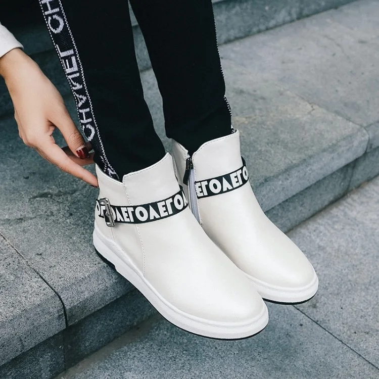 

Big Size 11 12 13 Euro-American style round head muffin bottom side zipper letter buckle boots to keep warm