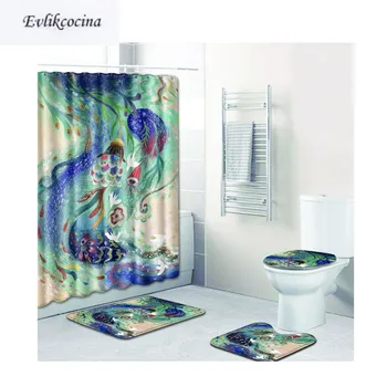

Free Shipping 4Pcs Cartoon Color Painted Banyo Paspas Bathroom Carpet Toilet Bath Mats Set Tapis Salle De Bain Alfombra Bano