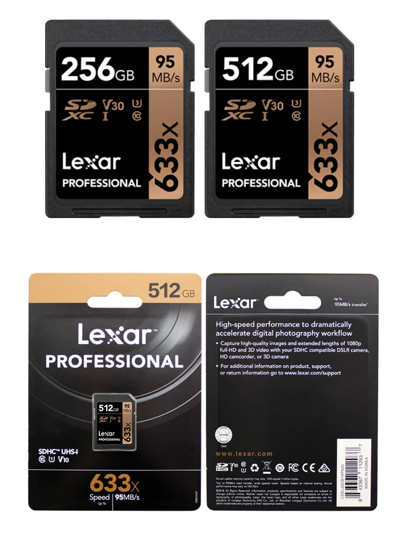 Lexar 633x SD карта, 32 ГБ, класс 10, 95 МБ/с. UHS-I слот для карт памяти 64 ГБ 128 ГБ 256 V30 U3 для 1080p Full-HD 4K Камера