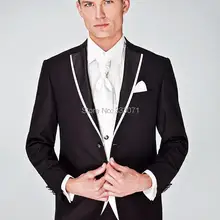 Простые черные жениха Смокинги для женихов 3 предмета дружки Жених костюм Нарядные Костюмы для свадьбы для Для мужчин Best человек костюмы(куртка+ Брюки для девочек+ жилет) TERNO