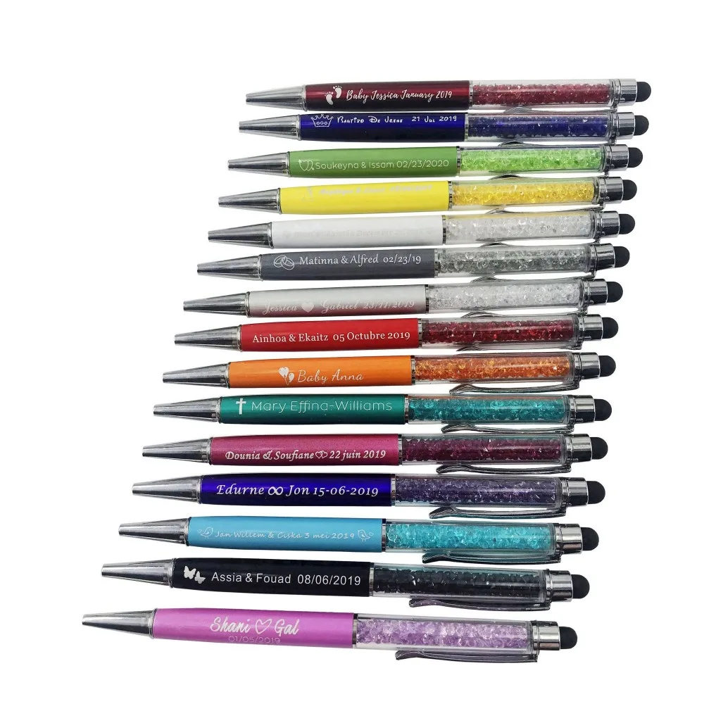 10 шт Выгравированная кристальная ручка-стилус со стразами шариковые ручки сенсорная ручка персонализированные свадебные подарки индивидуальные рекламные подарки